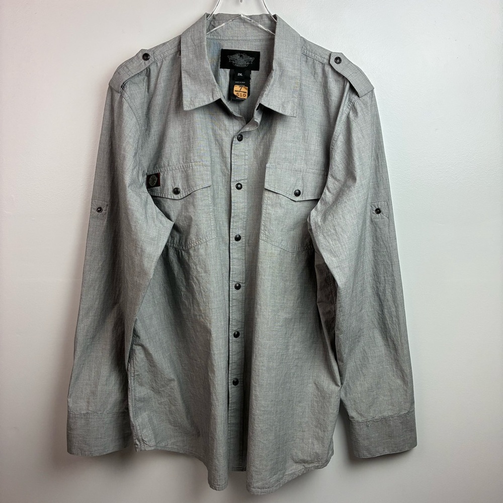 Harley-Davidson Patent Dates Gray Snap Front Shirt